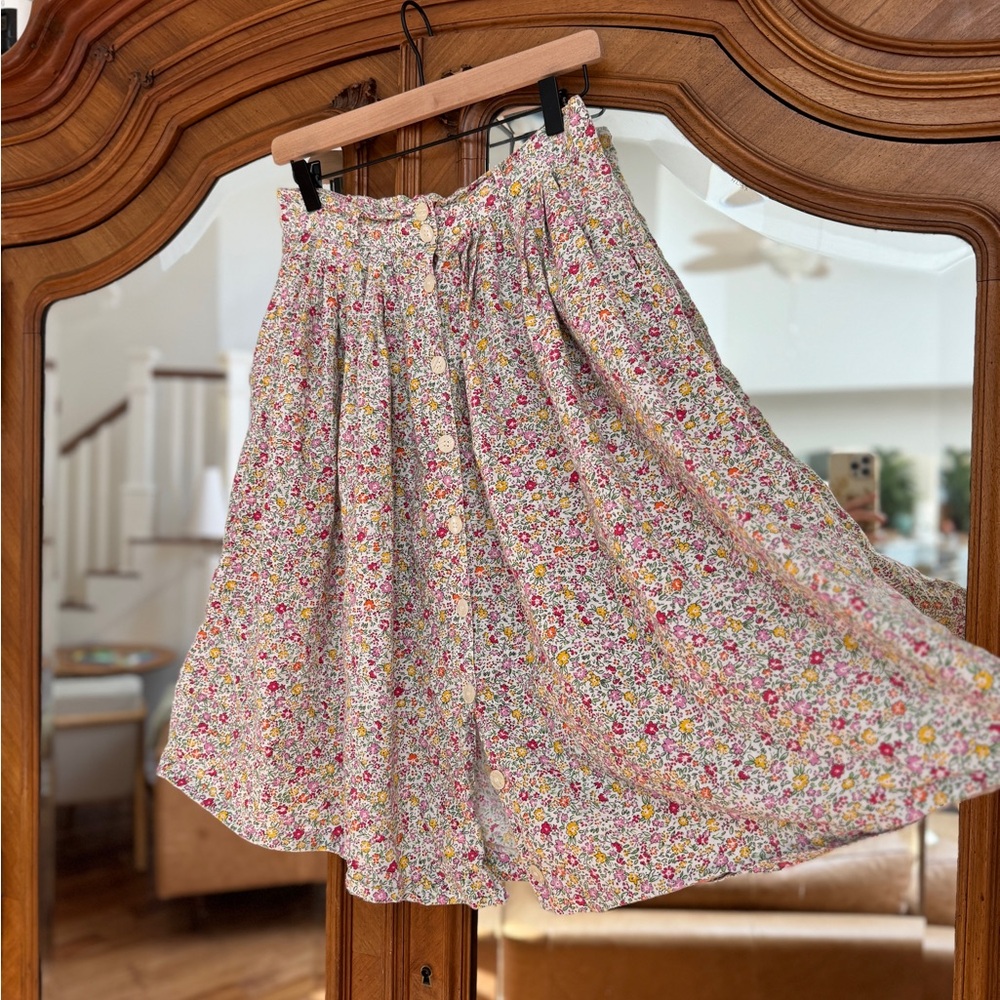 Cotton Floral Button-Down Skirt